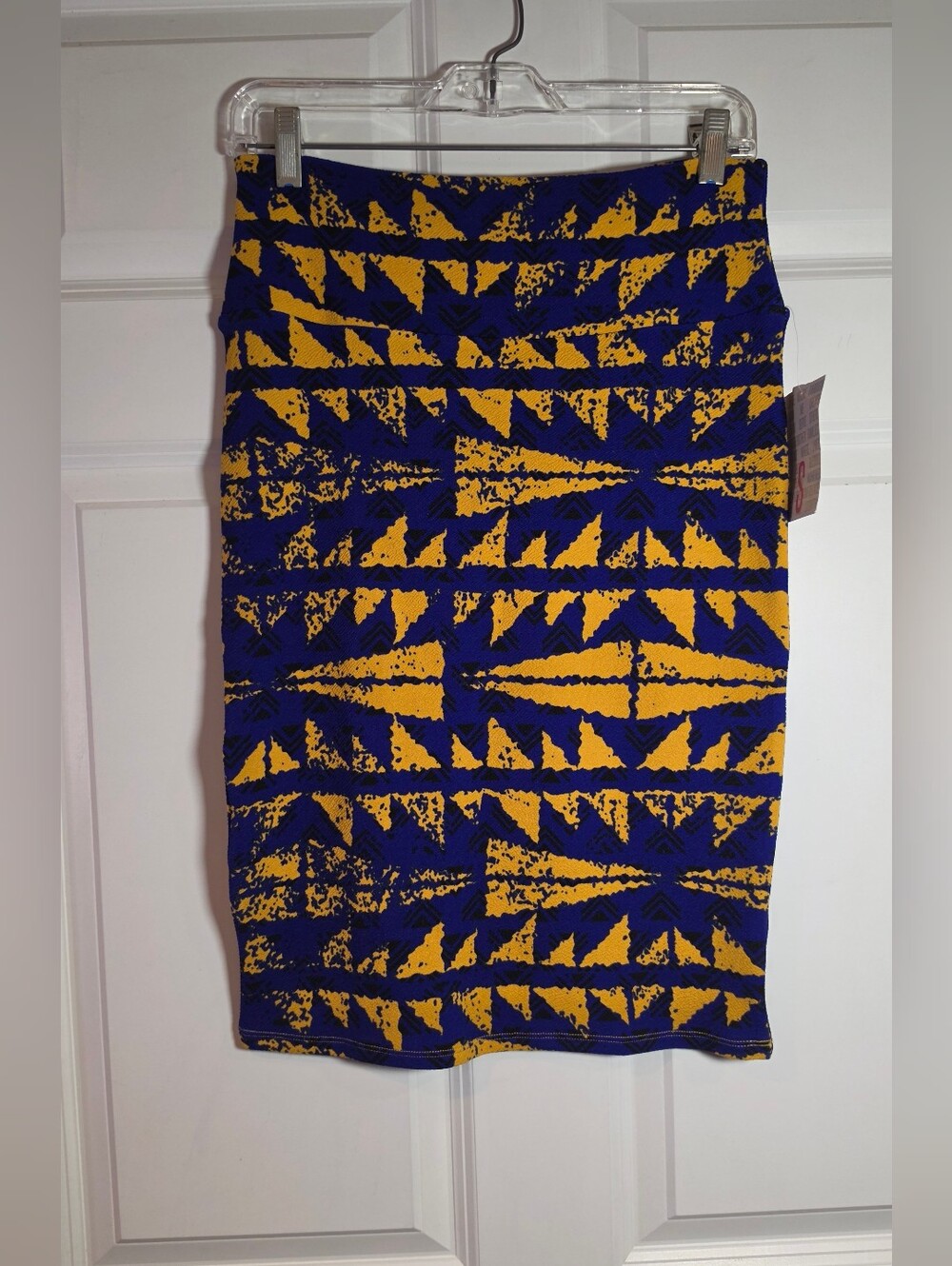 NWT Lularoe Cassie Blue And Orange Patterned Stretchy Pencil Skirt S